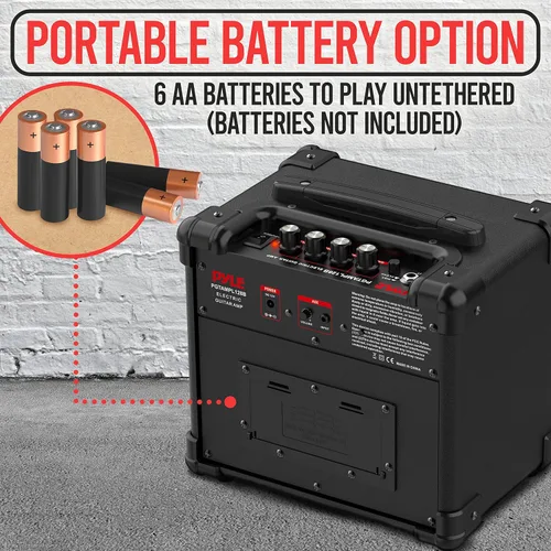 Miniatura 2 de Pyle Amplificador portátil de guitarra eléctrica, batería o pared, 10 vatios, mini amplificador de instrumento con altavoz de alta definición de 5