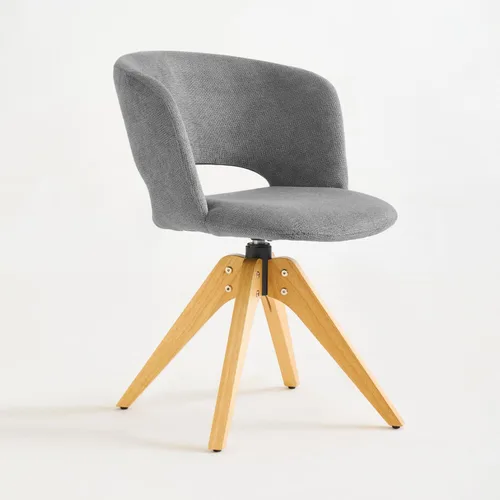 Miniatura 9 de GrandNoor Silla giratoria moderna de mediados de siglo con patas de madera maciza, silla de escritorio de oficina en casa, sin ruedas, silla