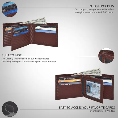 Miniatura 11 de Carteras plegables de cuero RFID hechas a mano para hombres en varios colores que ofrecen 9 tarjetas y 1 ranuras para identificación