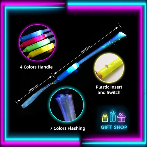 Miniatura 2 de BouQuw Glow Sticks Mardi Gras, suministros de fiesta que brillan en la oscuridad, 3 modelos de palos intermitentes, varitas de fibra óptica, palos