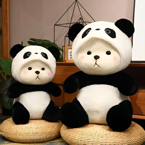 Miniatura 9 de Oso de Peluche de Dibujos Animados con Ropa Cruzada, Oso de Peluche Lindo con Gorra de Stitch Removible (Panda Negro, 27.9 cm / 0.23 kg)