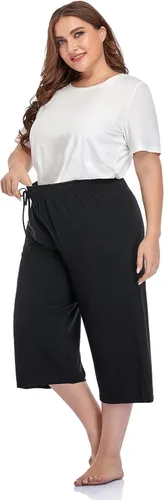 Miniatura 2 de ZERDOCEAN Pantalones casuales de pierna ancha para mujer, talla grande, cómodos, capri, relajados, con bolsillos con cordón