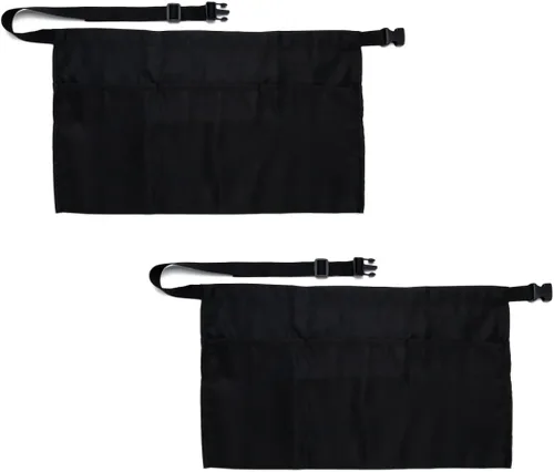 Delantal de cintura negro con clip con 3 bolsillos (21 x 12 pulgadas) delantal de servidor. Delantal de restaurante. Mesera, camarero, cocina, hogar