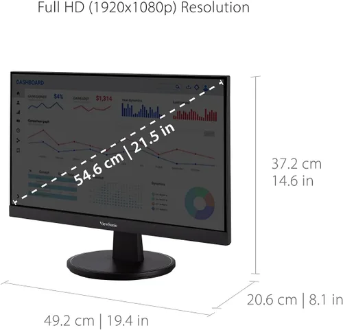 Miniatura 5 de ViewSonic VA2247-MH Monitor de 22 pulgadas Full HD 1080p con 100Hz, FreeSync, bisel ultrafino, cuidado de los ojos, HDMI, entradas VGA para el hogar