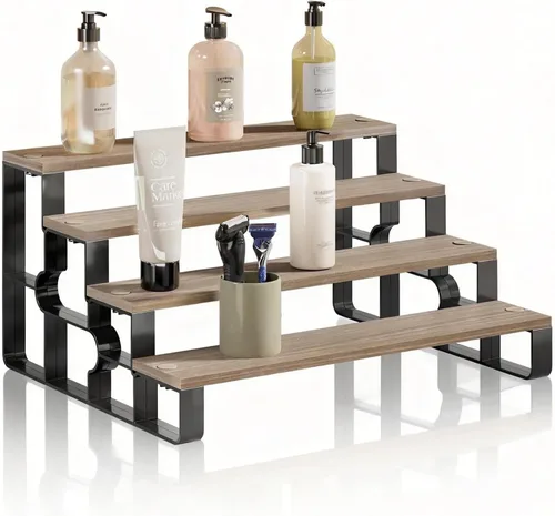 Miniatura 7 de Organizador de encimera de baño con cesta de artículos de tocador, estante de almacenamiento de encimera de baño de 2 niveles con almohadilla