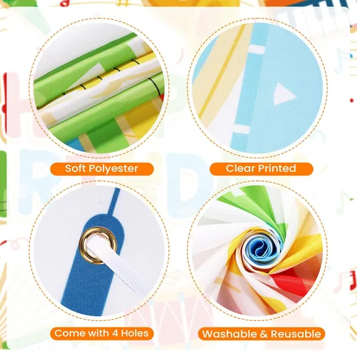 Miniatura 7 de Cartel de notas musicales para niños, decoración de feliz cumpleaños, instrumento musical, fondo de fiesta de rock and roll para niños y niñas