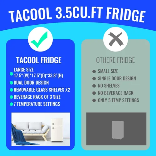 Miniatura 6 de Mini refrigerador con congelador, frigorífico pequeño, doble puerta, soporte para bebidas laterales, estantes de vidrio ajustables, cajón de Blanco