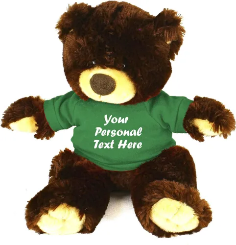 Plushland Oso de peluche Noah de chocolate de 12 pulgadas, regalo personalizado, texto personalizado en la camisa, gran regalo para el día de la