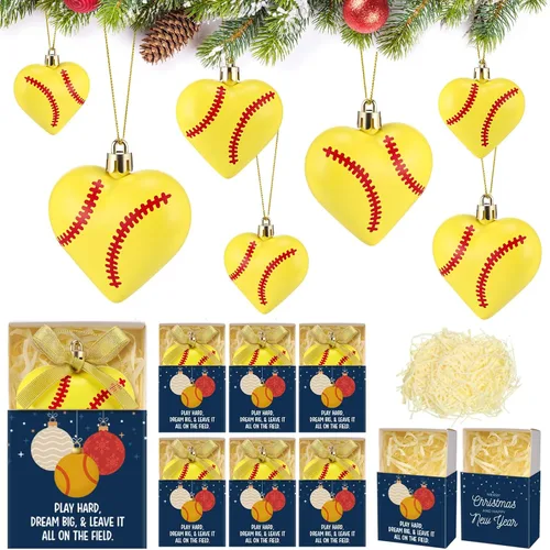 Miniatura 9 de Jenaai 12 juegos de adornos de Navidad de tenis de 2.4 pulgadas, adornos deportivos colgantes para árbol de Navidad con caja de color, mini pelota