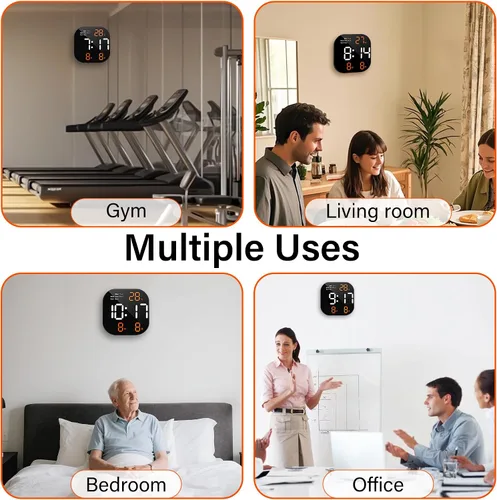 Miniatura 7 de Reloj de pared digital con pantalla LED grande, brillo automático, temperatura, fecha y día de la semana, control remoto, moderno reloj de pared