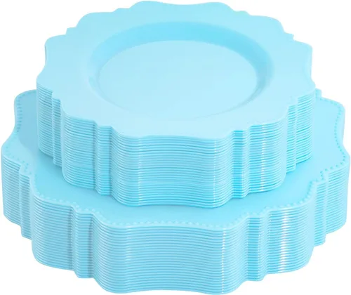 Miniatura 12 de COLOSUS Juego de platos desechables de plástico rosa para fiesta, paquete de 60 (30 invitados), platos para cena y ensalada/postre para primavera