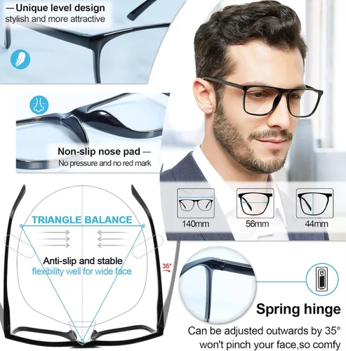Miniatura 5 de MARE AZZURO Gafas de lectura fotocromáticas para hombre, bloqueo de luz azul, para lectores cuadrados de gran tamaño, 1.0, 1.5, 2.0, 2.5, 3.0, 3.5