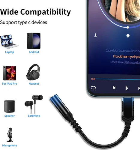 Miniatura 7 de Adaptador de audio USB C a 0.138 in para Motorola Edge+ para iPhone 17 17e Air 16 16e 15 Pro, tipo C macho a hembra Aux Jack Dongle Cable