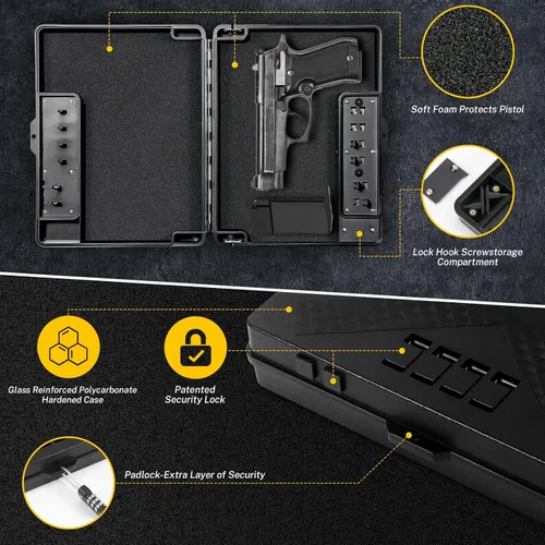 Miniatura 4 de Caja fuerte para pistola de mano, cerradura mecánica con candado TSA, caja de bloqueo de pistola montada de acceso rápido para mesita de noche