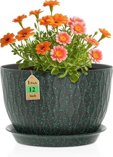 Miniatura 8 de WSMKSZ Macetas Grandes de 12 Pulgadas para Plantas de Interior o Exterior, Macetas de Flores con Amplias Ondas de Agua, con Agujeros de Drenaje