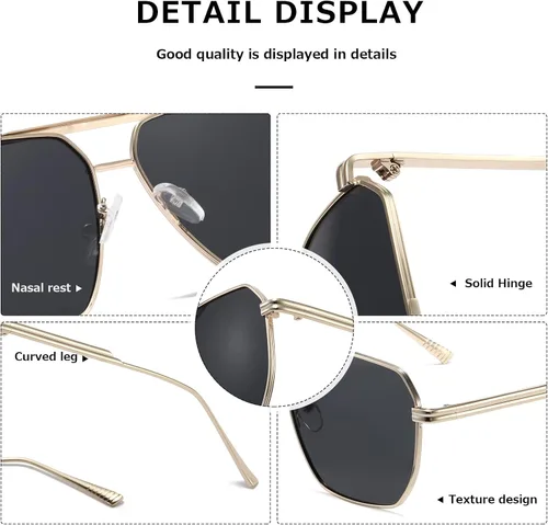 Miniatura 7 de kimorn Gafas de sol polarizadas para mujer y hombre, retro, de gran tamaño, cuadradas, vintage, modernas, clásicas, grandes, de metal, gafas de sol