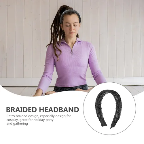 Miniatura 7 de Beaupretty Diademas trenzadas de cuero diadema ancha trenzada: diadema ancha de cuero a cuadros, diadema ancha y dura, tocado de moda para niñas