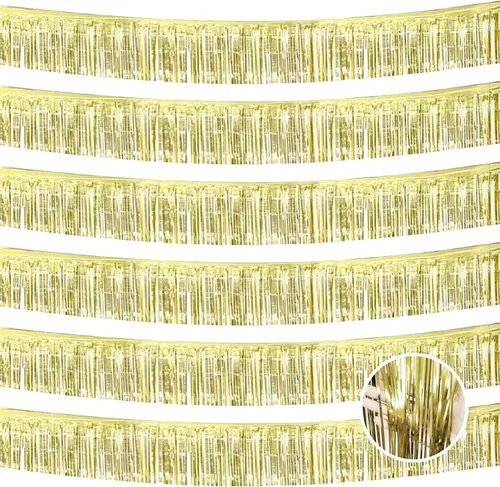 Miniatura 17 de Paquete de 6 guirnaldas de flecos de papel de aluminio negro de 10 pies, serpentinas de oropel de papel de aluminio metálico, cortina de flecos