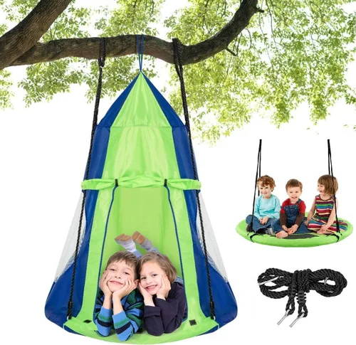 Miniatura 9 de Costzon Juego de silla colgante desmontable para niños 2 en 1 con tienda de campaña, asiento de columpio tipo nido para niños y niñas, columpio