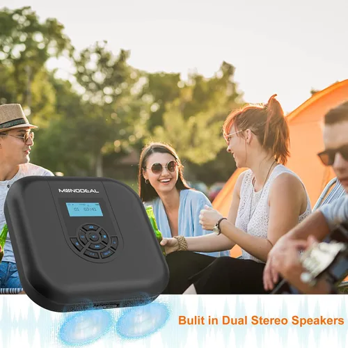Miniatura 7 de Reproductor de CD portátil, reproductor de CD Bluetooth MONODEAL con altavoces y transmisor FM, reproductor recargable de 1800 mAh para automóvil