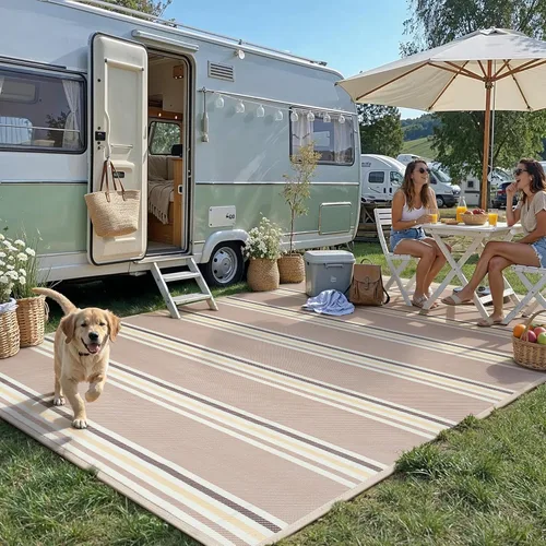 Miniatura 22 de PureCozy Alfombra de paja de plástico para exteriores, color negro, beige, grande, impermeable, para patio, 5 x 8 pulgadas, geométrica, reversible