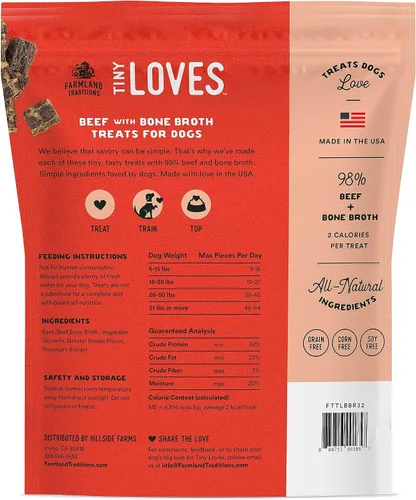 Miniatura 2 de Farmland Traditions Tiny Loves Premios de Entrenamiento de Cecina para Perros con Caldo de Huesos (Carne de Res, 32 oz.)