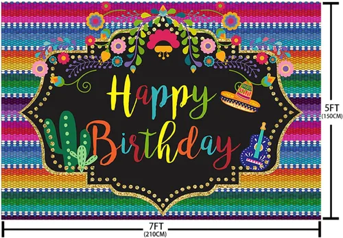 Miniatura 5 de Sendy Telón de fondo de fiesta mexicana de 7 x 5 pies, fiesta mexicana, fiesta de cumpleaños, fotografía de fondo, decoraciones coloridas, cartel