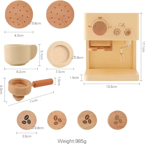 Miniatura 2 de ibwaae Cafetera para niños, 10 piezas, juego de cafetera de juguete, juego de cocina de madera, juguetes para niños pequeños, accesorios de cocina