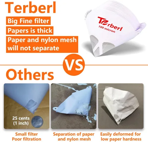 Miniatura 2 de Paquete de 100 coladores de pintura de cono de pintura de 100 micrones, filtro de pintura de 100 micrones, cono de filtro de pintura con malla