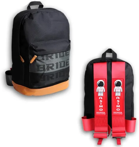 Miniatura 26 de W-POWER JDM Bride Racing Mochila de viaje para laptop con parte inferior marrón con correas de arnés ajustables (ASIMO-BK)