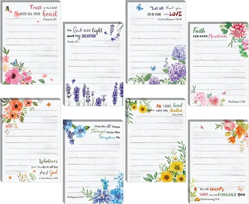 Miniatura 7 de 8 Pack Christian Sticky Notes Samll Scripture Inspirational Memo Pads Floral Design Adhesive Religious Bible Verse Quotes Notepads for Writing Diary