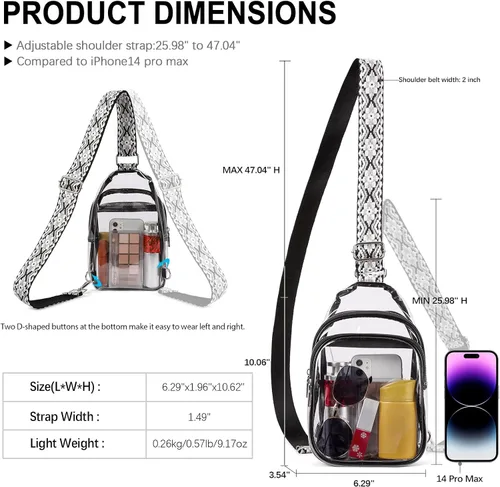 Miniatura 5 de CLUCI Bolsa transparente para eventos en estadios, bolsa cruzada transparente, monederos pequeños transparentes