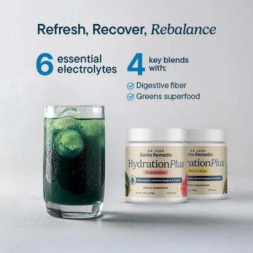 Miniatura 2 de Santo Remedio Hydration Plus - Mezcla de bebida en polvo con electrolitos con fibra y verduras, hidratación instantánea, apoyo inmunológico