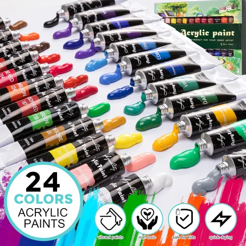 Miniatura 4 de Inburit Juego de Pintura de Arte con Caja de Caballete de Madera, 24 Colores de Pinturas Acrílicas, 8 Pinceles, 6 Paneles de Lienzo Kit de 54