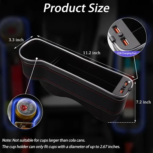 Miniatura 2 de Organizador de espacio para asiento de automóvil, paquete de 2 organizadores multifuncionales para asientos de automóvil, relleno de costuras LED