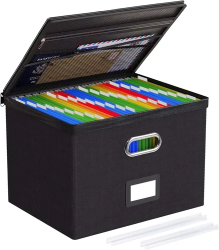 Miniatura 24 de Oterri Paquete de 2 cajas organizadoras de archivos con tapas, caja de archivos con bolsillos de malla, caja organizadora de documentos para Verde