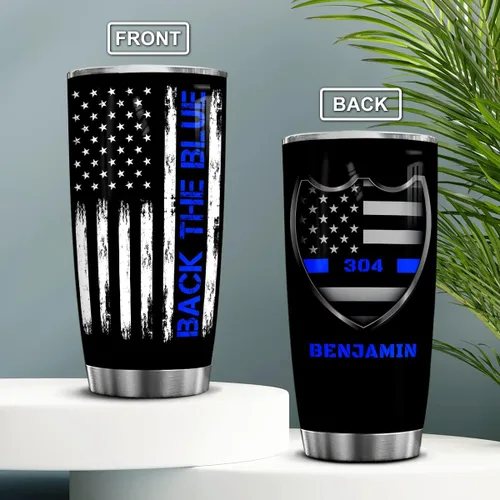 Miniatura 4 de winorax Regalos de oficial de policía personalizados Back The Blue Tumbler Bandera de Estados Unidos, Academia de Policía, regalos de graduación