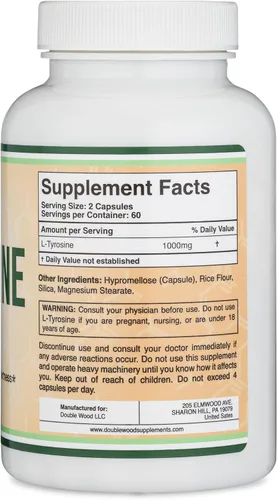 Miniatura 3 de L-Tirosina 1,000mg por porción, 120 cápsulas vegetarianas (Suplemento de L-tirosina para memoria, atención y enfoque) Aminoácido, seguro