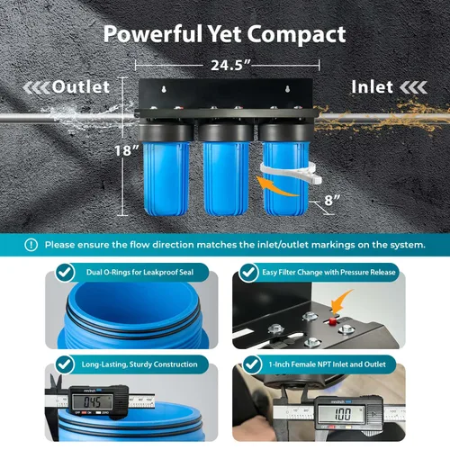 Miniatura 4 de iSpring Sistema de filtro de agua para toda la casa, reduce hierro, manganeso, cloro, sedimentos, sabor y olor, filtro de hierro de 3 etapas