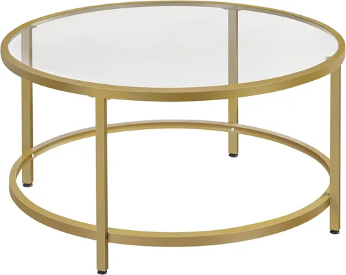 Miniatura 10 de Yaheetech Mesa de centro redonda de cristal de 27.6 pulgadas, mesa de centro pequeña para sala de estar, mesas de centro circulares negras con parte