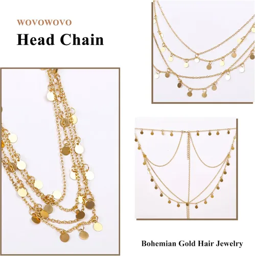 Miniatura 3 de WOVOWOVO Diadema dorada para la cabeza para mujeres y niñas, disfraz de diosa, lentejuelas, accesorios para el cabello, festival de Halloween indio