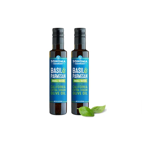 Sonoma Gourmet: Aceite de oliva con sabor a albahaca y parmesano | Aceite de oliva virgen extra 100% California | 8.5 onzas líquidas (paquete de 2)