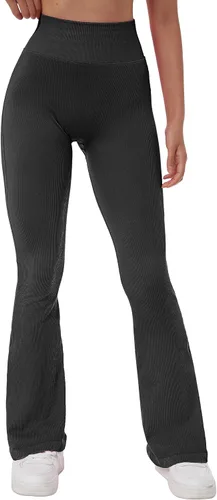 Miniatura 3 de MOSHENGQI Leggings acampanados acanalados para mujer, pantalones de yoga sin costuras de cintura alta