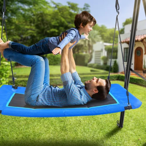 Miniatura 7 de Trekassy Columpio de Plataforma Grande Tipo Platillo de 60" con Marco para Niños al Aire Libre, Juego de Columpio de 440lbs con Soporte de Metal