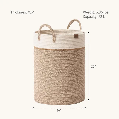 Miniatura 2 de LA JOLIE MUSE Cestas de Almacenamiento de Cuerda Tejida - Cesta Alta de Algodón para Ropa Sucia, Juguetes para Niños y Cesto para Ropa de Guardería