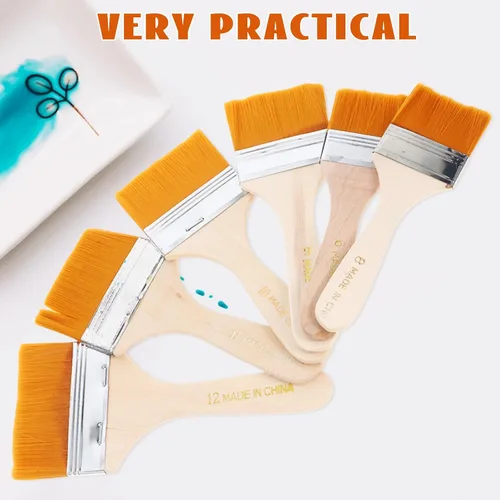 Miniatura 2 de EXCEART Juego de 12 pinceles de pintura para niños, mango de madera de nailon plano para pintura al óleo, suministros de arte para fregar la pared