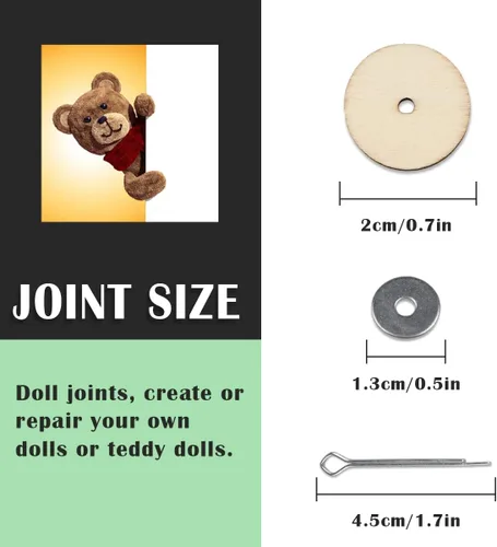 Miniatura 2 de Juego de 10 conectores de articulación de muñeca de 0.787 pulgadas, juntas de pasador y discos de tablero de fibra, accesorios de muñecas de madera