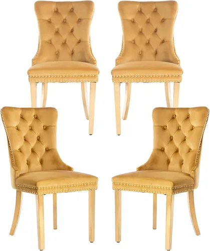 Miniatura 50 de Juego de 2 sillas de comedor, sillas de comedor tapizadas con tirador de anillo trasero, ribete de cabeza de clavo y patas de acero inoxidable Gris