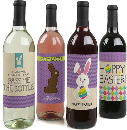 Big Dot of Happiness Hippity Hoppity - Decoraciones de fiesta de conejo de Pascua para mujeres y hombres - Calcomanías para etiquetas de botellas de