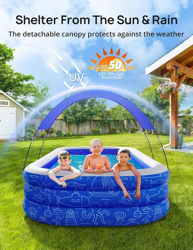 Miniatura 4 de Piscina inflable grande con toldo, 150 x 70 x 20 pulgadas, piscina inflable de tamaño completo para niños y adultos, piscina infantil con sombrilla